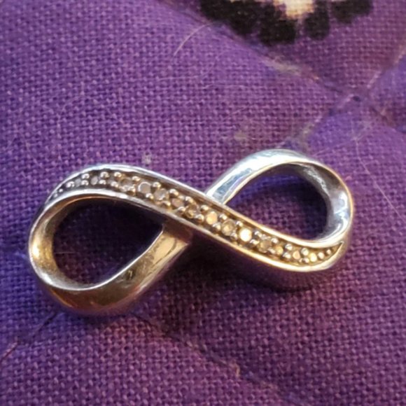 925 K Sterling Silver with Diamonds Infinity Charm Pendant - Picture 1 of 4